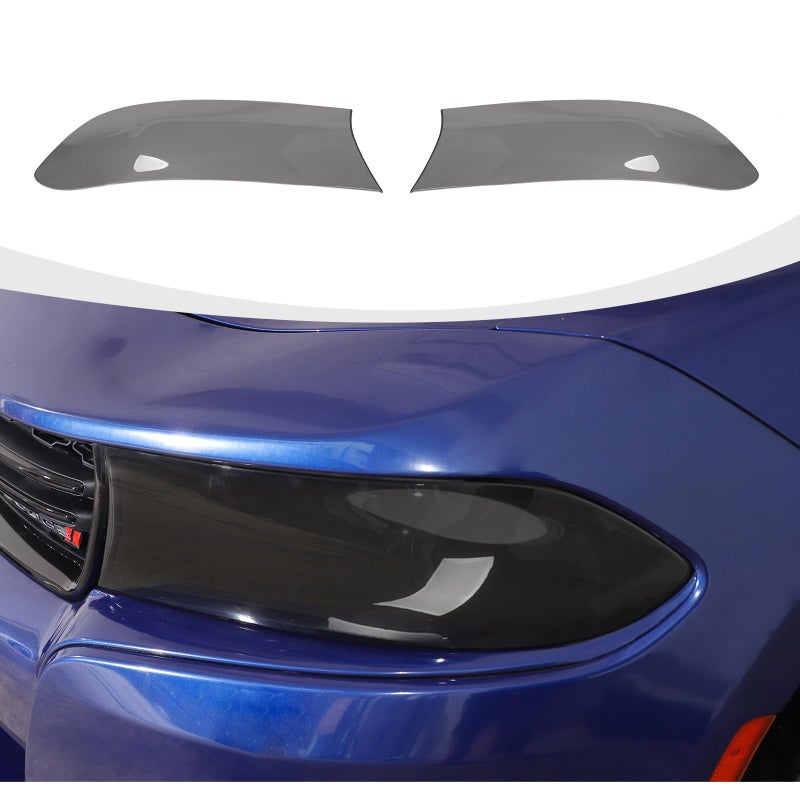 RAZPOY for Charger Headlight Cover Smoked Front Head Light Lamp Guard Covers Trim Compatible with 20152024 Dodge Charger Exterior Accessories Smoked Black