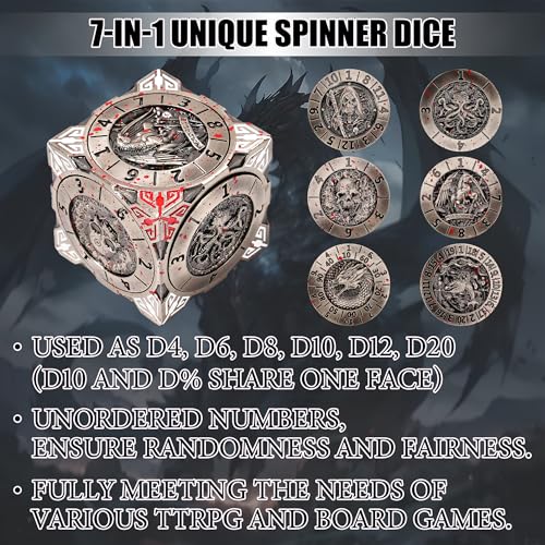 Froggod Roulette Dice Spinner 7in1 Metal DND Dice Set with 3D Relief Mechanical DND Spinner for Dungeons and Dragons Gifts DM PlayersBloodstains - Image 5