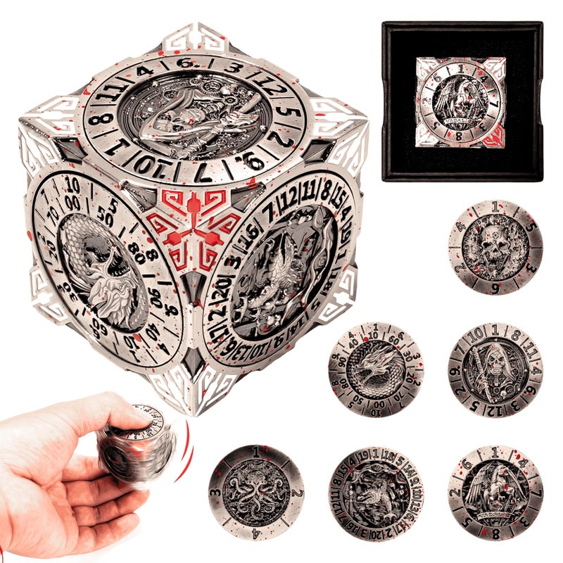 Froggod Roulette Dice Spinner 7in1 Metal DND Dice Set with 3D Relief Mechanical DND Spinner for Dungeons and Dragons Gifts DM PlayersBloodstains - Image 3