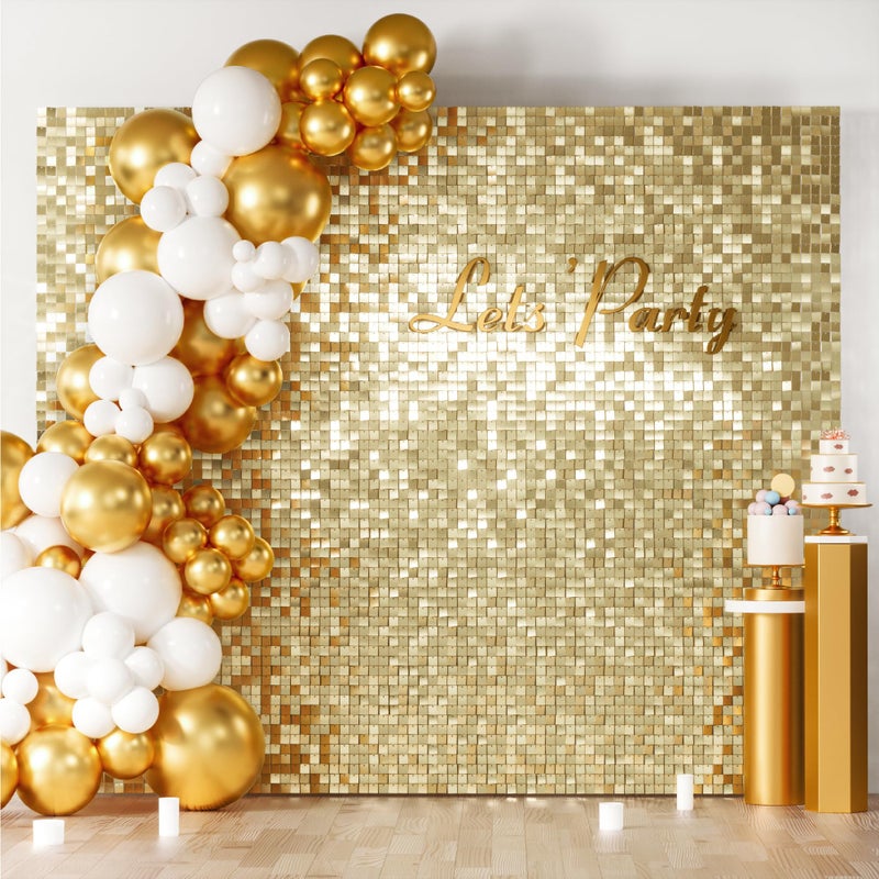 COKAOBE Light Gold Shimmer Wall Backdrop, 36 Pcs Square Sequin Shimmer Backdrop Panel, Photo Backdrops for Birthday, Anniversary, Wedding, Graduation & Bachelorette Party Decoration - Image 1