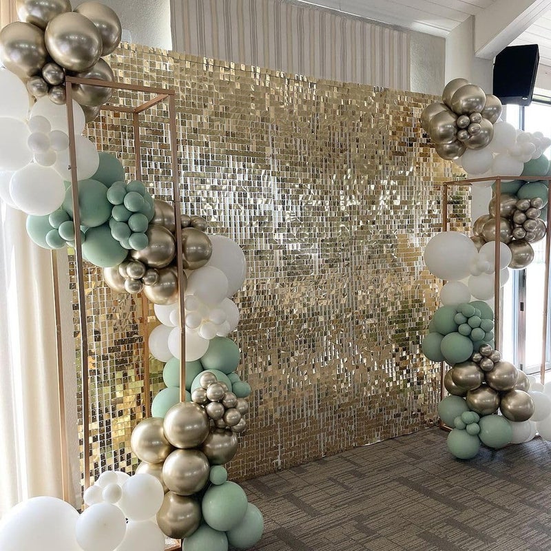 COKAOBE Light Gold Shimmer Wall Backdrop, 36 Pcs Square Sequin Shimmer Backdrop Panel, Photo Backdrops for Birthday, Anniversary, Wedding, Graduation & Bachelorette Party Decoration - Image 5