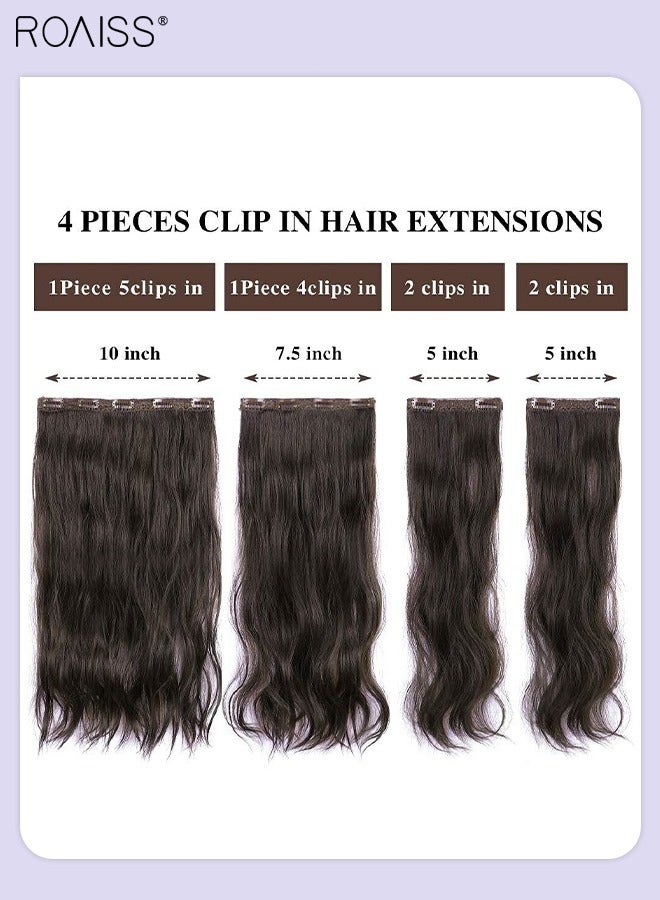 رويس 4 قطع من وصلات الشعر المموجة بالمشابك، وصلات شعر صناعية طويلة غير مرئية قابلة للتعديل ومقاومة للحرارة للفتيات والنساء، بني داكن، 55 سم (22 بوصة) - Image 5