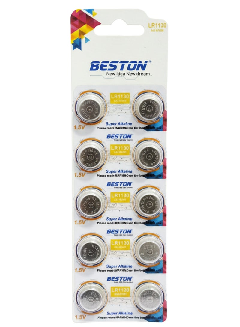 بيستون بطارية ليثيوم دائرية LR1130 AG10/389 1.5 فولت، بطارية زر طويلة الأمد للساعات والآلات الحاسبة والألعاب والأجهزة الإلكترونية الصغيرة (عبوة من 10) - Image 1