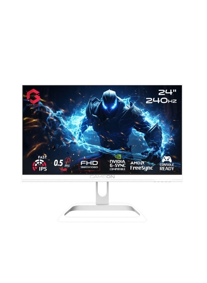 GAMEON 24 Inches Gaming Monitor, 240Hz Refresh Rate, Fast IPS Display, FHD 1920x1080 Resolution, 0.5ms MPRT Response Time, Adaptive Sync, HDR, HDMI & DisplayPort, PS5 Compatible white - Image 1