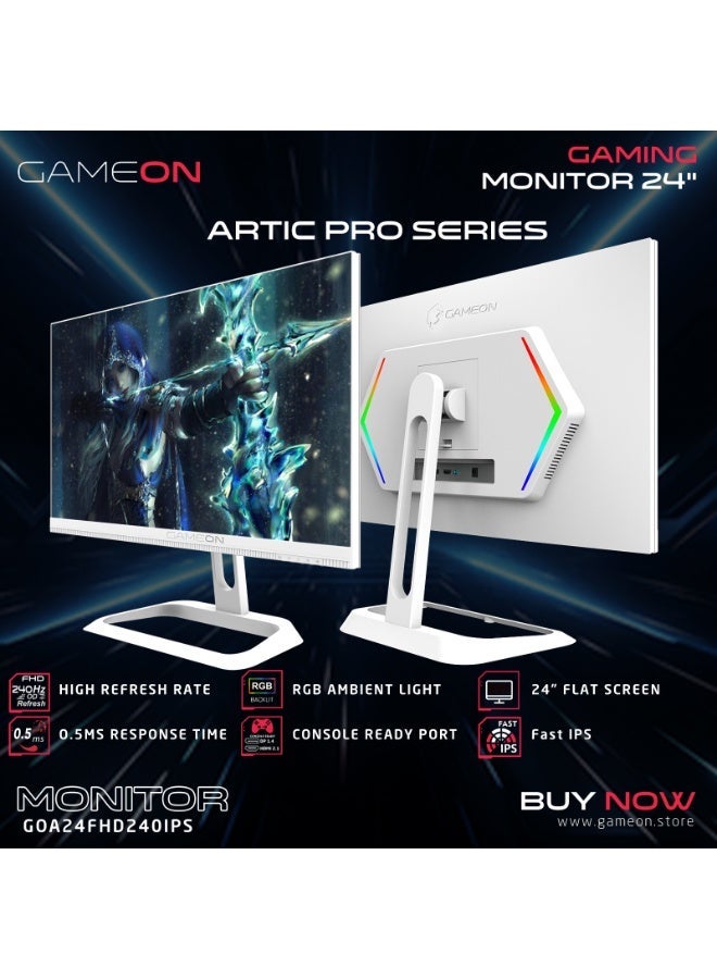 GAMEON 24 Inches Gaming Monitor, 240Hz Refresh Rate, Fast IPS Display, FHD 1920x1080 Resolution, 0.5ms MPRT Response Time, Adaptive Sync, HDR, HDMI & DisplayPort, PS5 Compatible white - Image 2