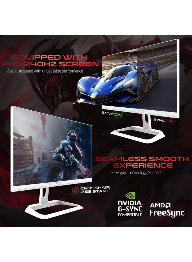 GAMEON 24 Inches Gaming Monitor, 240Hz Refresh Rate, Fast IPS Display, FHD 1920x1080 Resolution, 0.5ms MPRT Response Time, Adaptive Sync, HDR, HDMI & DisplayPort, PS5 Compatible white - Image 3