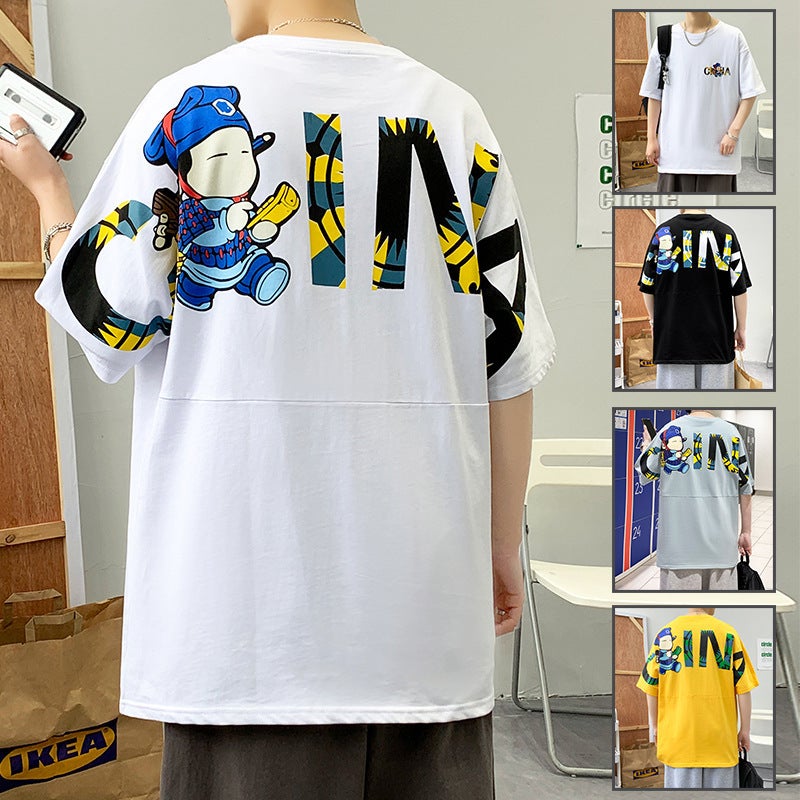 240g Cotton Short-sleeved T-shirt Men's Summer New Cyber Celebrity Trendy Brand Loose Trendy Easy-to-match Duffian Handsome Men's Top - Image 3