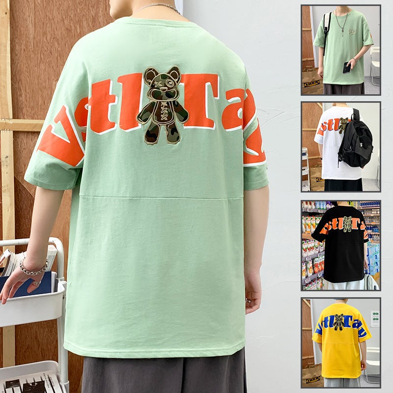240g Cotton Short-sleeved T-shirt Men's Summer New Cyber Celebrity Trendy Brand Loose Trendy Easy-to-match Duffian Handsome Men's Top - Image 4