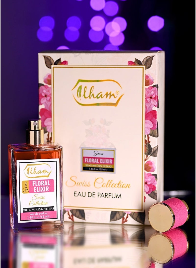 عطور إلهام  سويس فلورال إيليكسير (50مل+5مل) 10٪ إضافي – 55 مل إدو برفيوم للنساء - Image 1