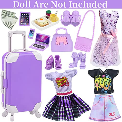 18INDC 17 Pcs Doll Clothes and Accessories Suitcase Travel Set Miniature Laptop Computer Tablet Phone SuitcaseBackpack BagClothes SetShoesTelescopeDollarsOmelette Toast Set for 115 Doll - Image 5