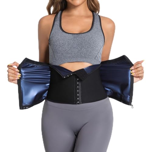 Towintec Waist Trainers for Women Belly Fat Lower Waist Trimmer Sweat Tummy Band for Stomach Weight Loss Body Shaper Corset Tummy Wrap Workout Sports Compression Slimming Belt Sauna Suit(Blue,M) - Image 1