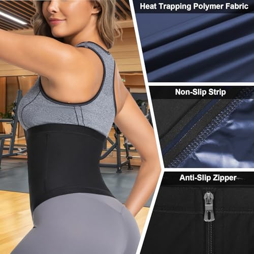 Towintec Waist Trainers for Women Belly Fat Lower Waist Trimmer Sweat Tummy Band for Stomach Weight Loss Body Shaper Corset Tummy Wrap Workout Sports Compression Slimming Belt Sauna Suit(Blue,M) - Image 4