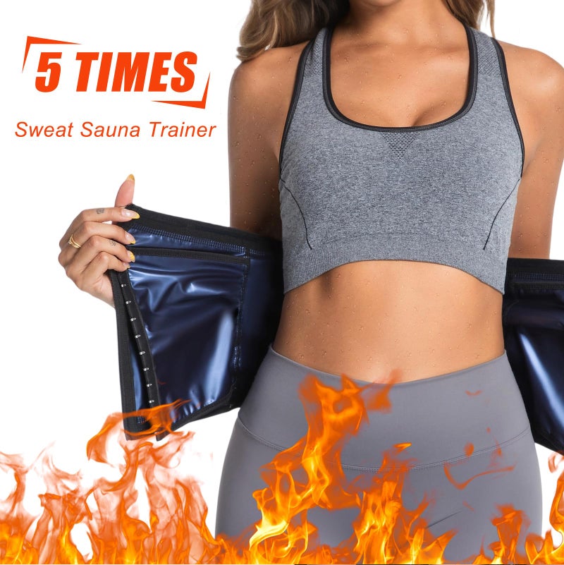 Towintec Waist Trainers for Women Belly Fat Lower Waist Trimmer Sweat Tummy Band for Stomach Weight Loss Body Shaper Corset Tummy Wrap Workout Sports Compression Slimming Belt Sauna Suit(Blue,M) - Image 2