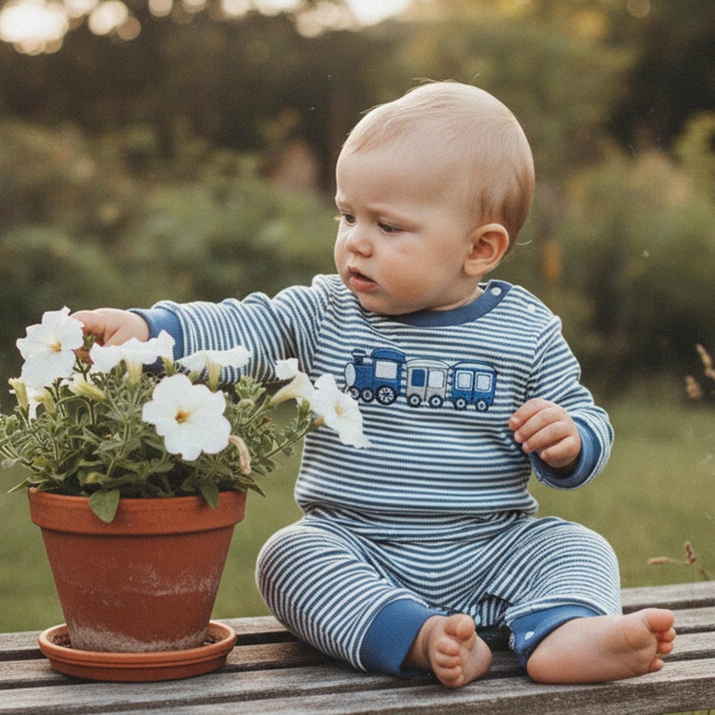 Mieeyali Newborn Baby Boy Clothes Truck Train Jumpsuit Striped Waffle Knit Romper One Piece Fall Winter Outfits (Blue Car B, 3-6 Months) - Image 2