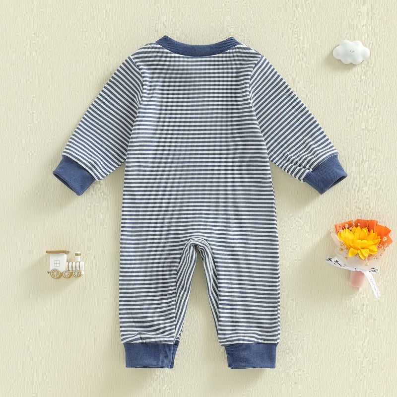 Mieeyali Newborn Baby Boy Clothes Truck Train Jumpsuit Striped Waffle Knit Romper One Piece Fall Winter Outfits (Blue Car B, 3-6 Months) - Image 5