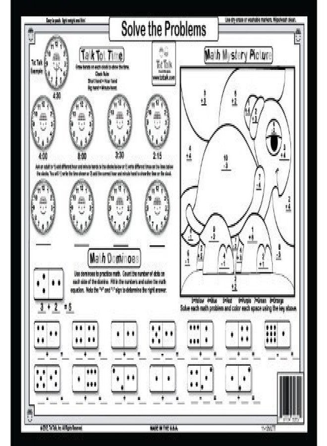 Tot Talk First Grade Math Educational Placemat for Kids - Made in USA - Durable, Double-Sided, Math Placemat with Addition & Subtraction Problems - Waterproof, Wipeable, 17.5” x 11.5” - Image 2