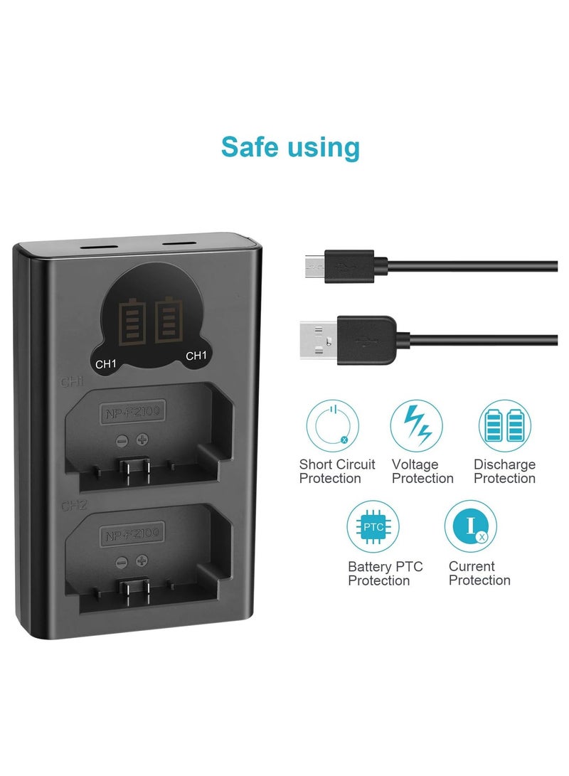 GUDOO شاحن USB مزدوج لبطارية سوني NP-FZ100 متوافق مع كاميرات سوني ZV-E1، FX3، FX30، A1، A9 II، A7R V، A7S III، A7 IV، A6600، A7C، مصمم بشاشة LCD، وخيارات شحن متعددة - Image 3