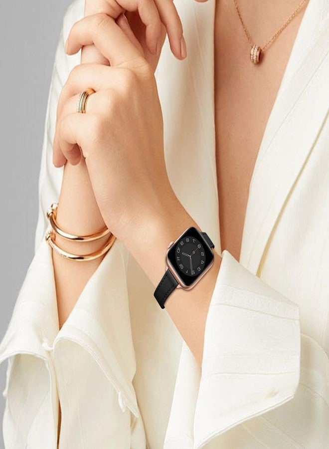 أساور جلدية رفيعة من STIROLL متوافقة مع ساعة Apple Watch، مقاسات 38 مم، 40 مم، 42 مم، 44 مم، مصنوعة من جلد عالي الجودة، سوار معصم رفيع لساعة iWatch SE Series 6/5/4/3/2/1 (أسود مع ذهبي وردي 42 مم/44 مم) - Image 5