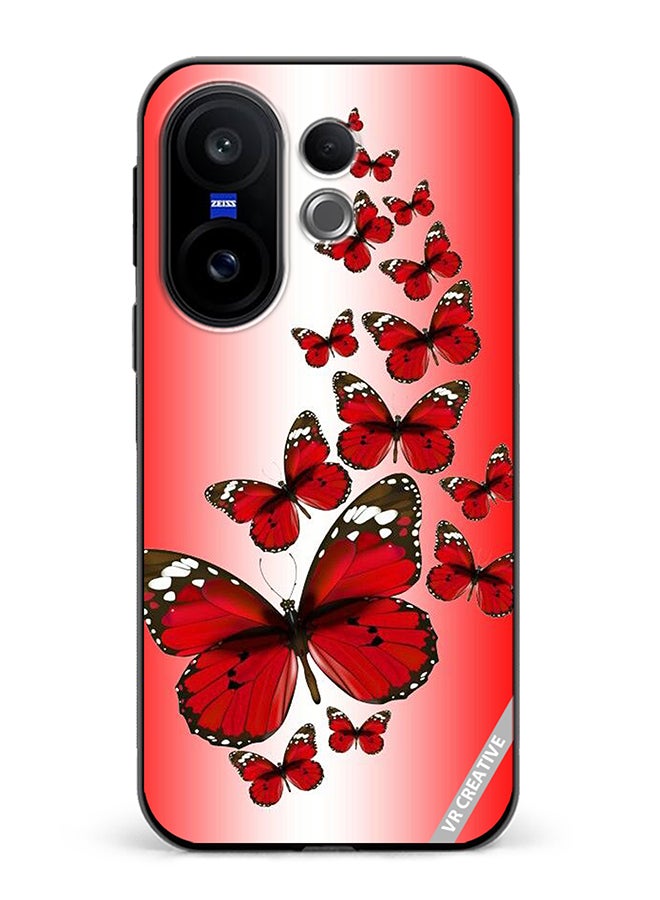 Protective Case Cover For Vivo X200 FE Red Flying Butterflies Design Multicolour