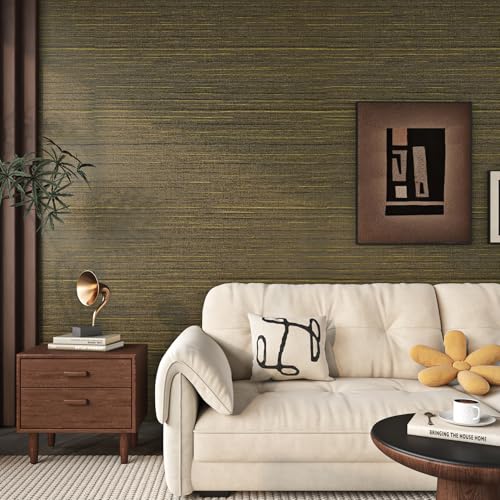 ReWallpaper Gold Grasscloth Peel and Stick Wallpaper Brown Taupe Textured Classic Faux Grass Cloth Wall Paper Rolls for Walls Bathroom Waterproof Vinyl Wrap Self Adhesive Contact Paper 177in65ft - Image 3