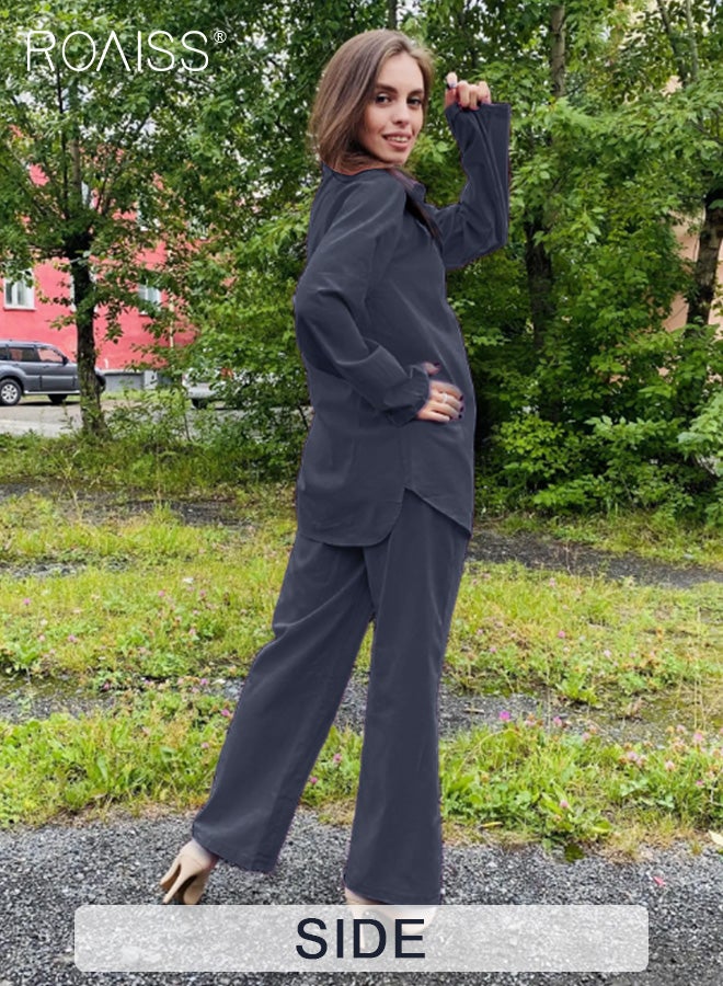 roaiss Ladies Comfortable Cotton Linen 2 Piece Suit for Daily Commute - Shirt and Wide Leg Pants Set with Simple Loose Fit Design for Leisure - Image 4