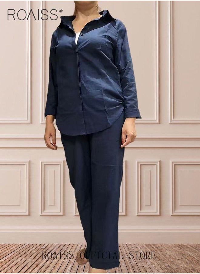 Ladies Comfortable Cotton Linen 2 Piece Suit for Daily Commute - Shirt and Wide Leg Pants Set with Simple Loose Fit Design for Leisure - pzsku/Z710BAD8B80FBB921CEB8Z/45/_/1691377317/c1734394-68c3-470c-8446-2894d8b478e0