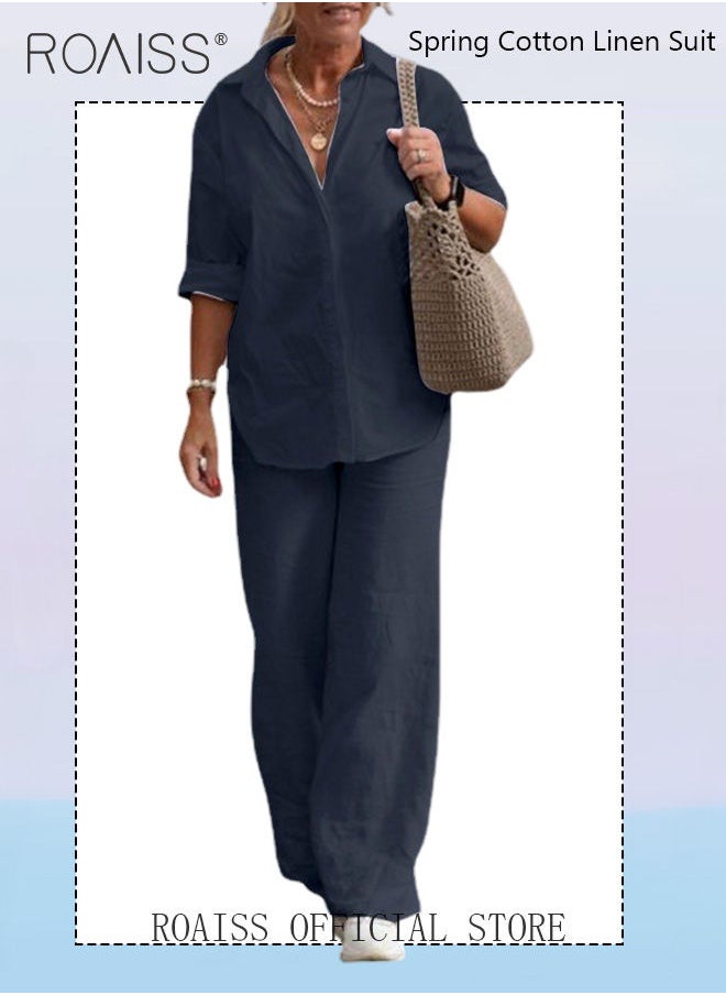 Ladies Comfortable Cotton Linen 2 Piece Suit for Daily Commute - Shirt and Wide Leg Pants Set with Simple Loose Fit Design for Leisure - pzsku/Z710BAD8B80FBB921CEB8Z/45/_/1691377320/d1fd3880-b92c-4124-beeb-d5e6d2a09725