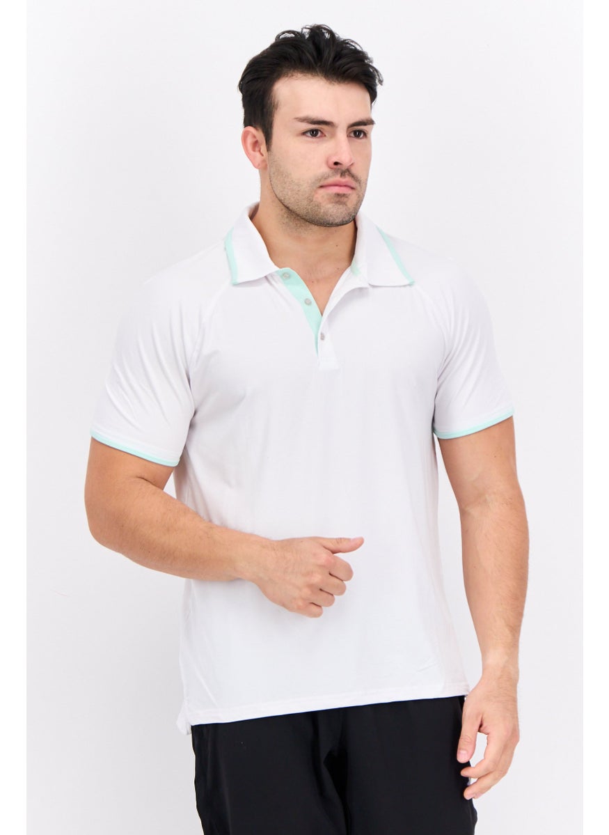 MOTION - Men Sportswear Fit Short Sleeve Outdoor Polo Shirt, White - Image 1