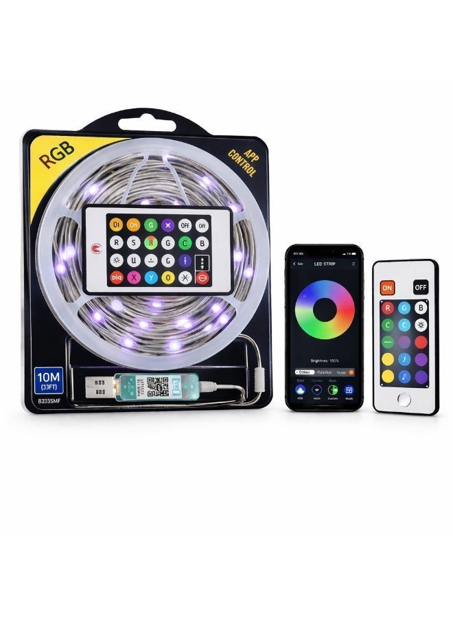 CZEN ELECTRIC RGB LED Strip Light 10M USB Powered | Smart App & Remote Control | IP67 Waterproof | Music Sync Color Changing Flexible LED Tape Lights for Bedroom, TV, Room & Outdoor Decor - Image 1