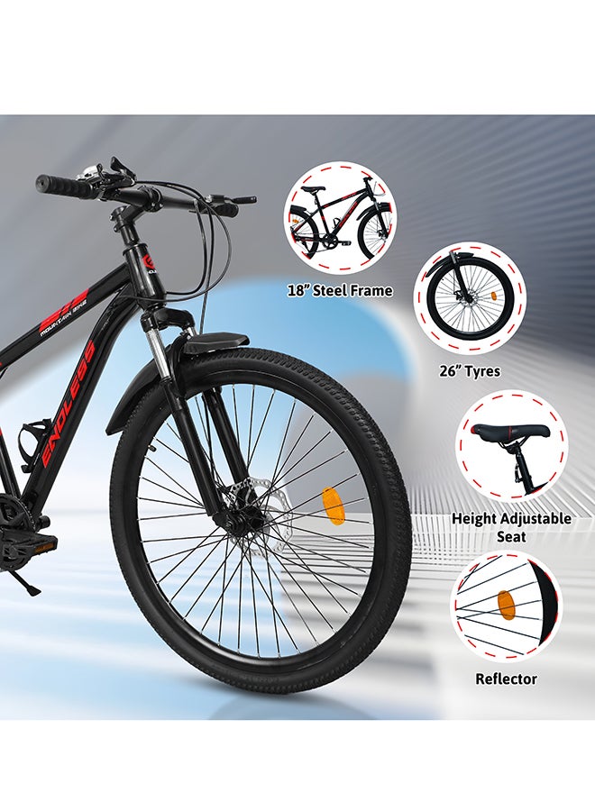 ENDLESS  High Carbon Steel Mountain Bike|18 Inch Frame Size | 27.5 Inch Wheel Size | 7 Speed Shimano Gear | Dual Disc Brakes | Bike For Men & Women | Black Red Color - Image 3