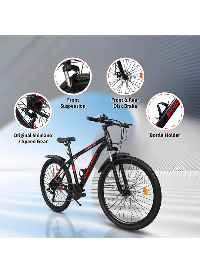 ENDLESS  High Carbon Steel Mountain Bike|18 Inch Frame Size | 27.5 Inch Wheel Size | 7 Speed Shimano Gear | Dual Disc Brakes | Bike For Men & Women | Black Red Color - Image 2