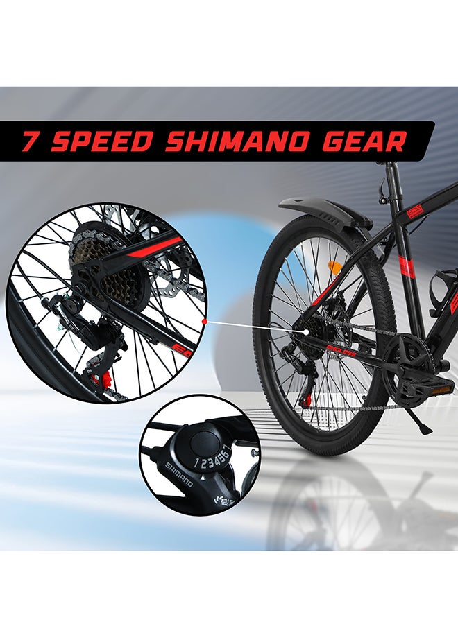 ENDLESS  High Carbon Steel Mountain Bike|18 Inch Frame Size | 27.5 Inch Wheel Size | 7 Speed Shimano Gear | Dual Disc Brakes | Bike For Men & Women | Black Red Color - Image 5