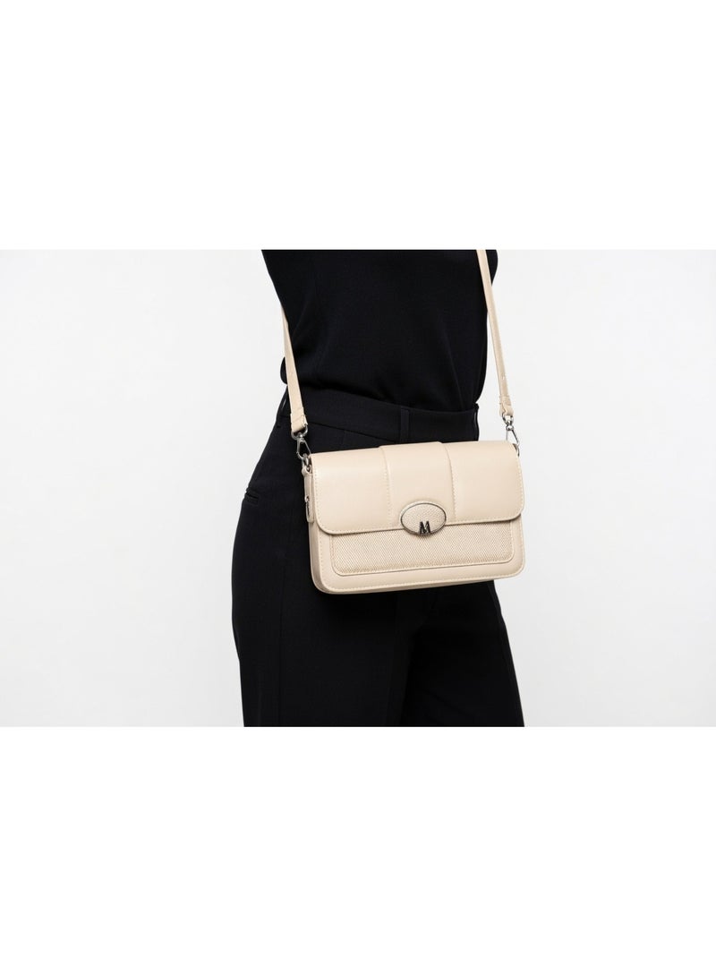 Two-Tone Flape Crossbody Bag Beige - Image 4
