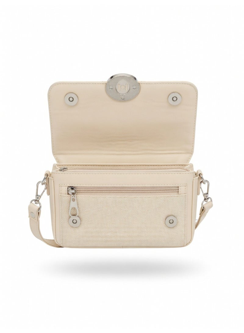Two-Tone Flape Crossbody Bag Beige - Image 3