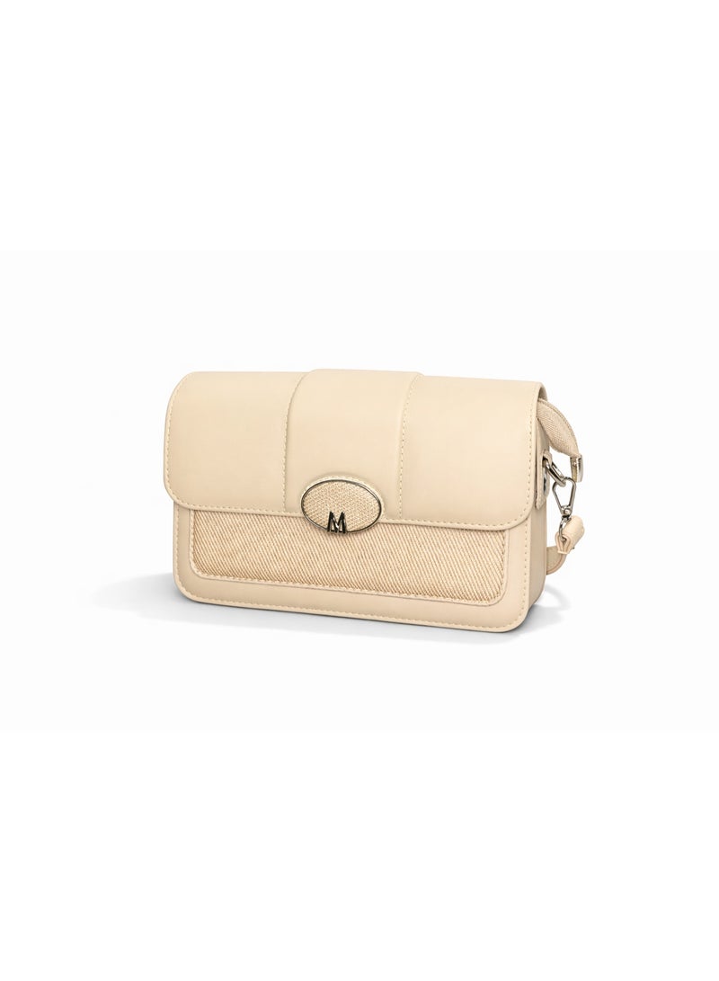 Two-Tone Flape Crossbody Bag Beige - Image 1