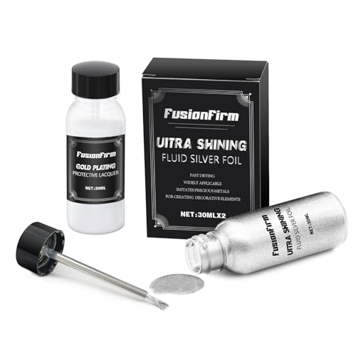 FusionFirm Liquid Silver Leaf Paint Kit - Alcohol-Based Quick Dry Ultra Shiny Metallic Gilding Paint for Crafts, Resin Art, DIY Decor | High Gloss Finish with Varnish | 2 x 30ml Bottles - Image 1