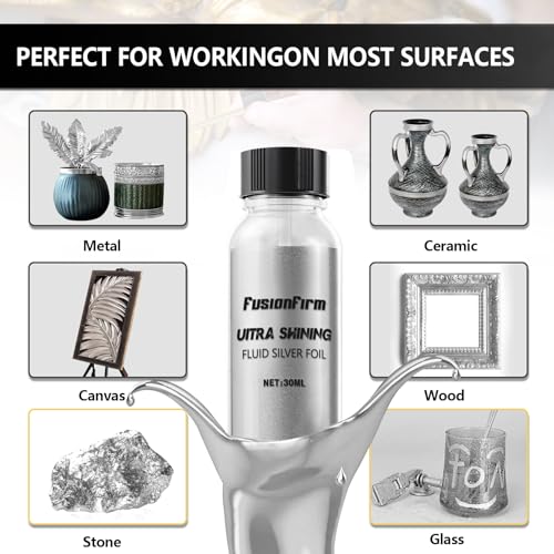 FusionFirm Liquid Silver Leaf Paint Kit - Alcohol-Based Quick Dry Ultra Shiny Metallic Gilding Paint for Crafts, Resin Art, DIY Decor | High Gloss Finish with Varnish | 2 x 30ml Bottles - Image 5