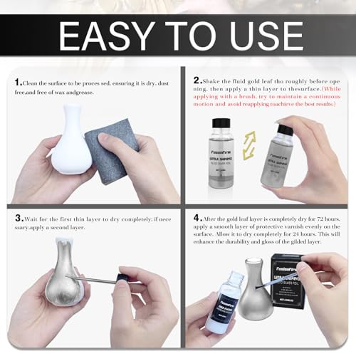 FusionFirm Liquid Silver Leaf Paint Kit - Alcohol-Based Quick Dry Ultra Shiny Metallic Gilding Paint for Crafts, Resin Art, DIY Decor | High Gloss Finish with Varnish | 2 x 30ml Bottles - Image 4