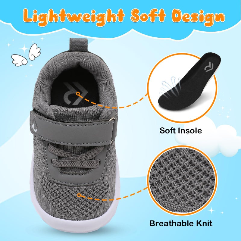 relxfeet Toddler Boys Girls Shoes Barefoot Sneakers Fashion Lightweight Breathable Tennis Walking Shoes Wide Toe Box Normal Gray Size 6 - Image 5