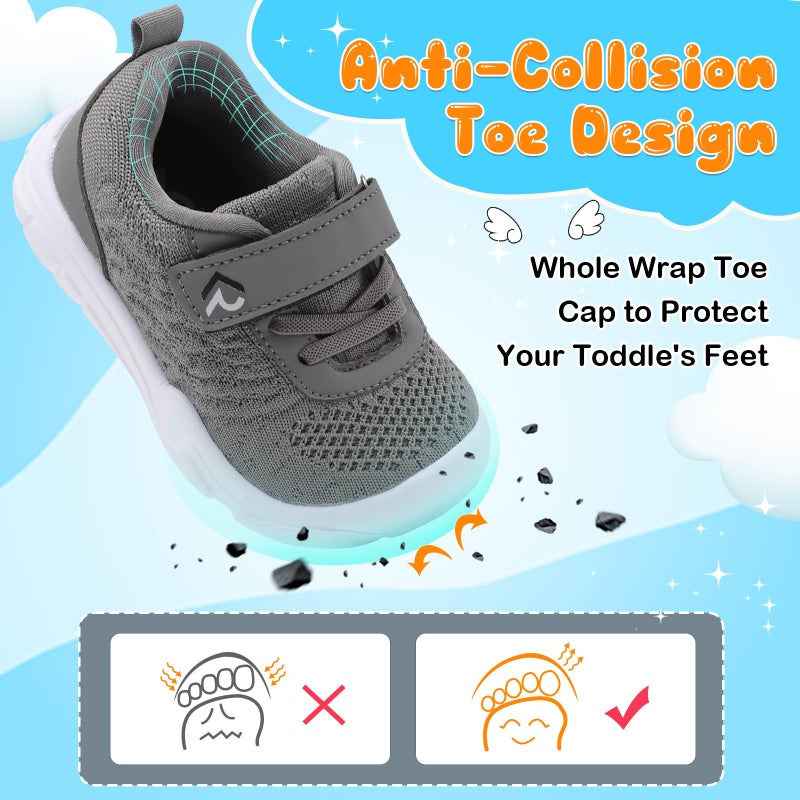 relxfeet Toddler Boys Girls Shoes Barefoot Sneakers Fashion Lightweight Breathable Tennis Walking Shoes Wide Toe Box Normal Gray Size 6 - Image 4