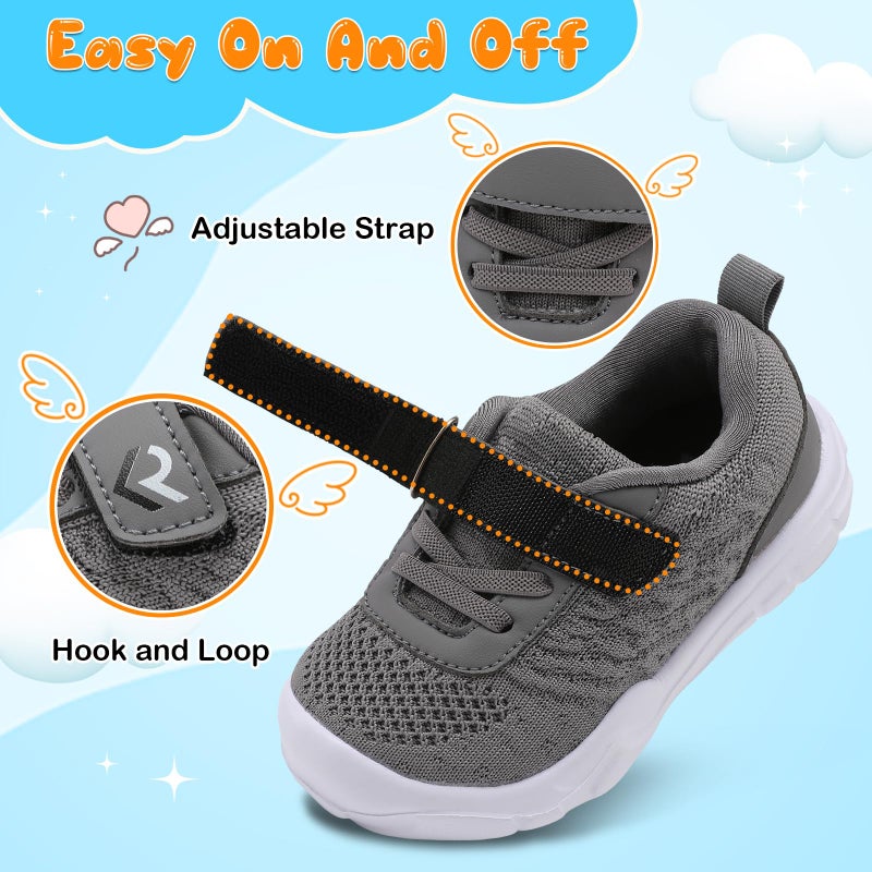 relxfeet Toddler Boys Girls Shoes Barefoot Sneakers Fashion Lightweight Breathable Tennis Walking Shoes Wide Toe Box Normal Gray Size 6 - Image 3