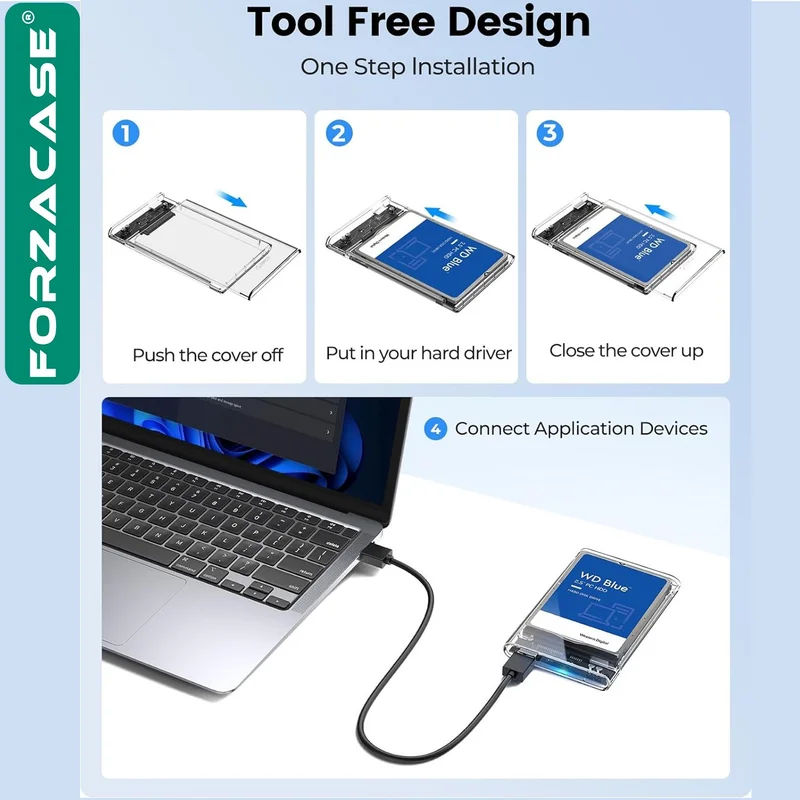 فورزاكاس Portable High Speed ​​5gbps USB 2.0/3.0 Sata 2.5 Inch External Hard Disk Box - FC469