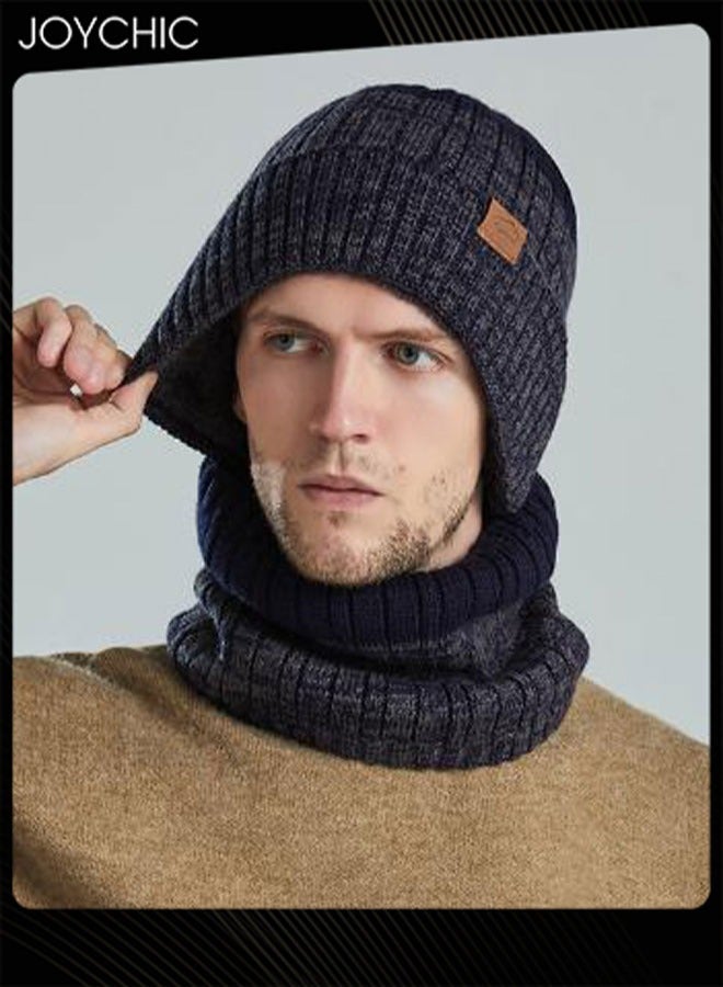 Joychic 2 pcs Winter Beanie Hat Scarf Set Warm Knit Hats Skull Cap Neck Warmer with Thick Fleece Lined for Men Outdoor Sports Hat Sets  - Image 1