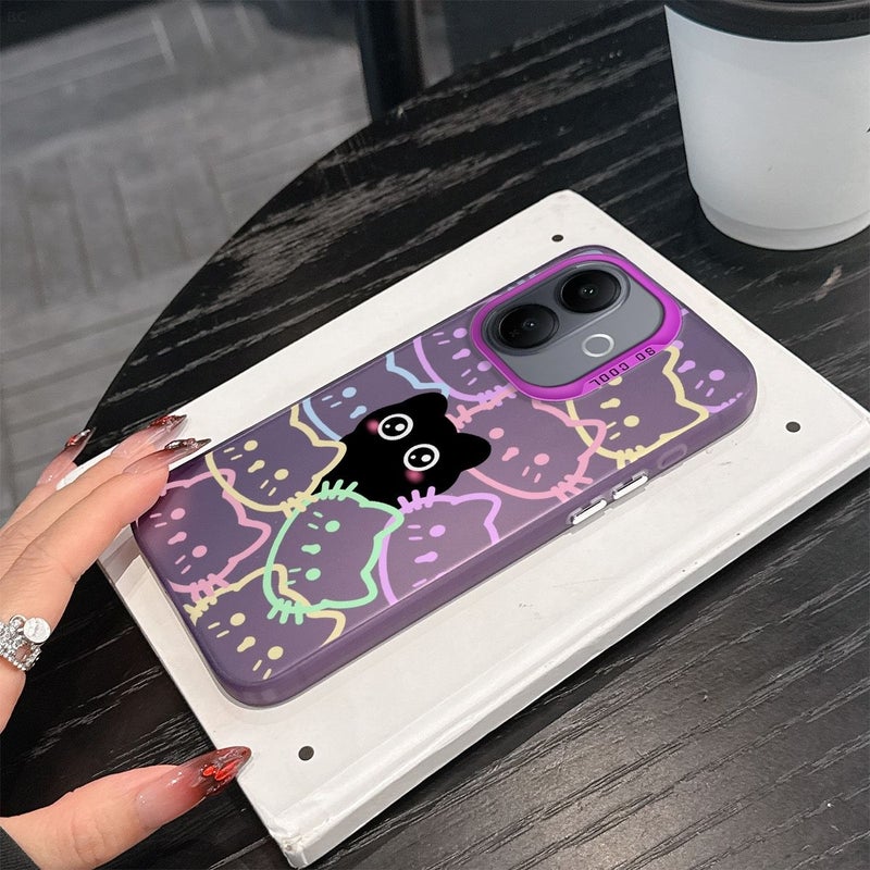 Purple Phone Case Line Art Cat Design Small Pattern Perfect Gift For Him Compatible With Vivo T3 Ultra And Multiple Vivo Models - Image 4