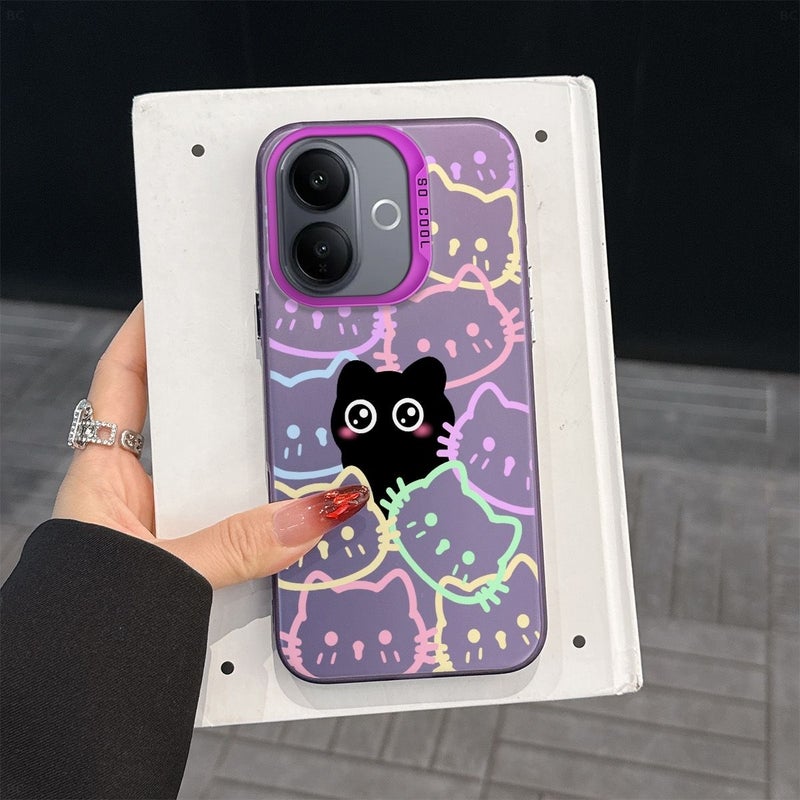 Purple Phone Case Line Art Cat Design Small Pattern Perfect Gift For Him Compatible With Vivo T3 Ultra And Multiple Vivo Models - Image 3