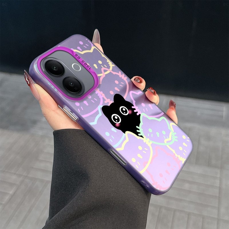Purple Phone Case Line Art Cat Design Small Pattern Perfect Gift For Him Compatible With Vivo T3 Ultra And Multiple Vivo Models - Image 2