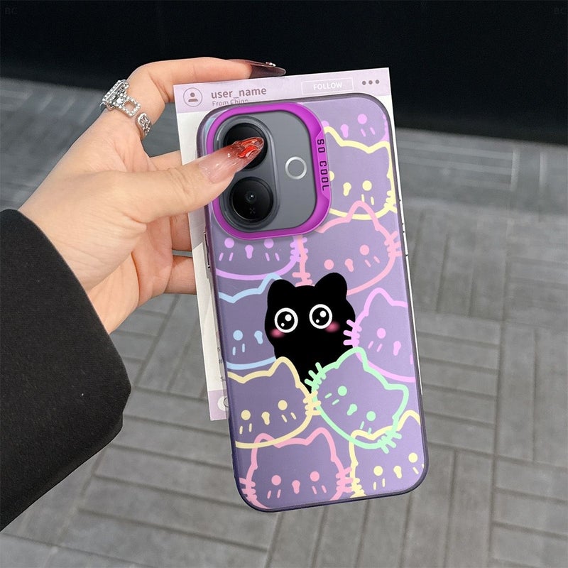 Purple Phone Case Line Art Cat Design Small Pattern Perfect Gift For Him Compatible With Vivo T3 Ultra And Multiple Vivo Models - Image 1