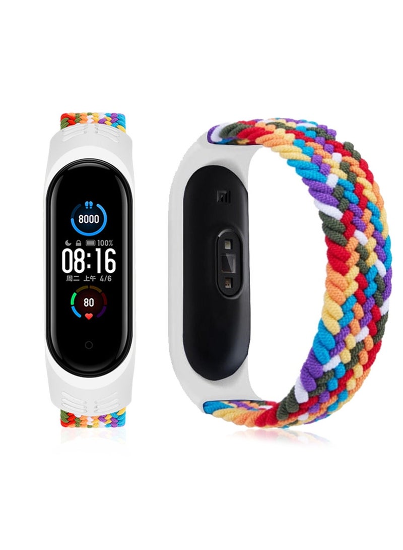 Braided Solo Loop Strap Compatible for Mi band 5 6 Straps, Soft Stretchable Nylon Sport Replacement Band Miband4 Miband5 Wristband For Mi Band 4 3 StrapRainbow, L - Image 1