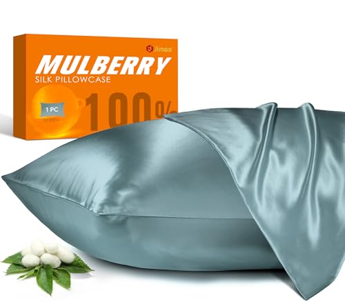 J JIMOO 100% Mulberry Silk Pillowcase for Hair and Skin, 22 Momme Pure Natural Silk Pillow Case Both Sided with Zipper, Pillow Cover for Women Mom Men (Black, King 20''×36'', 1 Pack) - Image 1