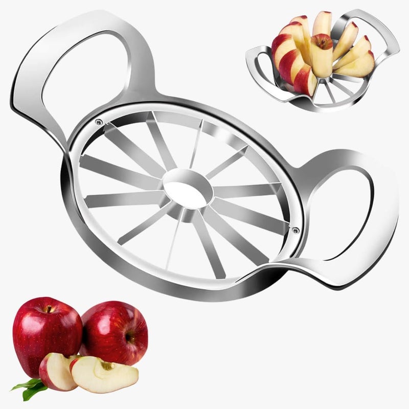 مارك قطّاعة تفاح – 12 شفرة كبيرة من الستانلس ستيل لتقطيع وتفريغ التفاح، أداة مطبخ يدوية قوية وسهلة الاستخدام للفواكه والخضروات (فضي) - Image 1